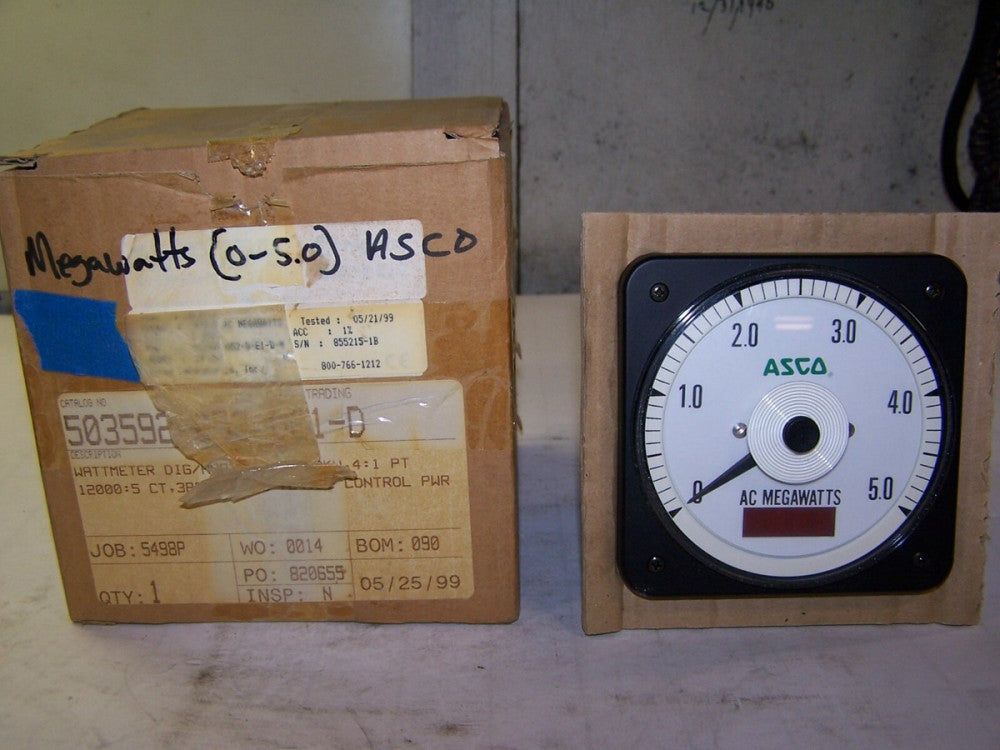 NEW ASCO CROMPTON BLD-77 0-5.0 AC MEGAWATTS PANEL METER 503592-052-D-E1-D-M