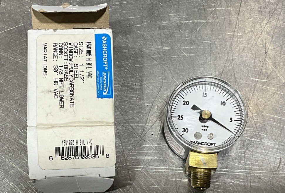 Ashcroft 15W1005H01LVAC 30 HG VAC Gauge Nos Surplus