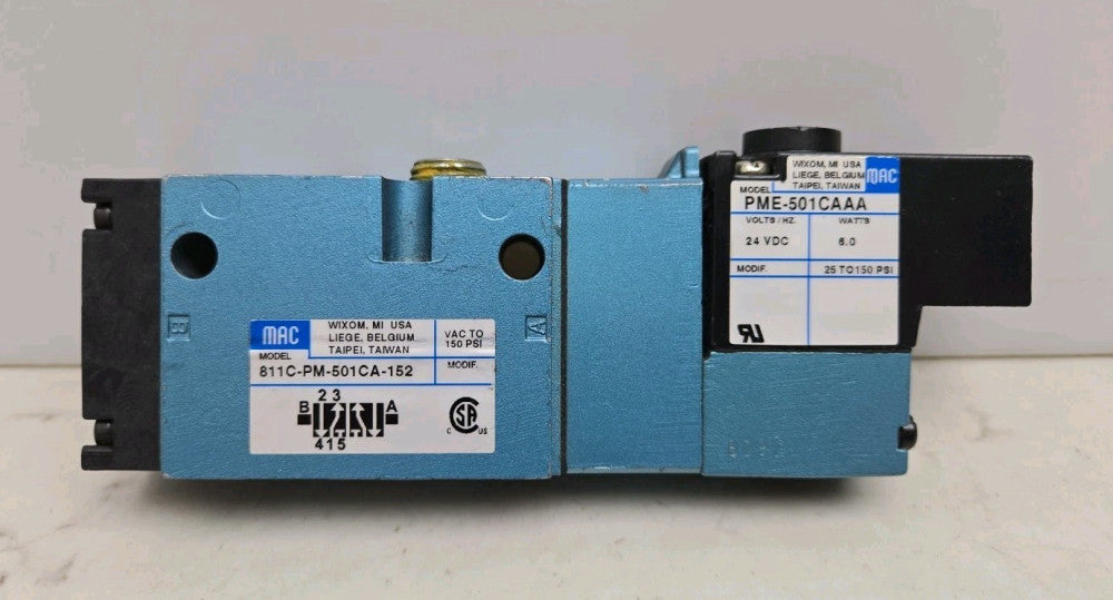 Mac Solenoid Valve 811C-PM-501CA-152 with PME-501CAAA Valve 24 Vdc 6W 25-150 Psi