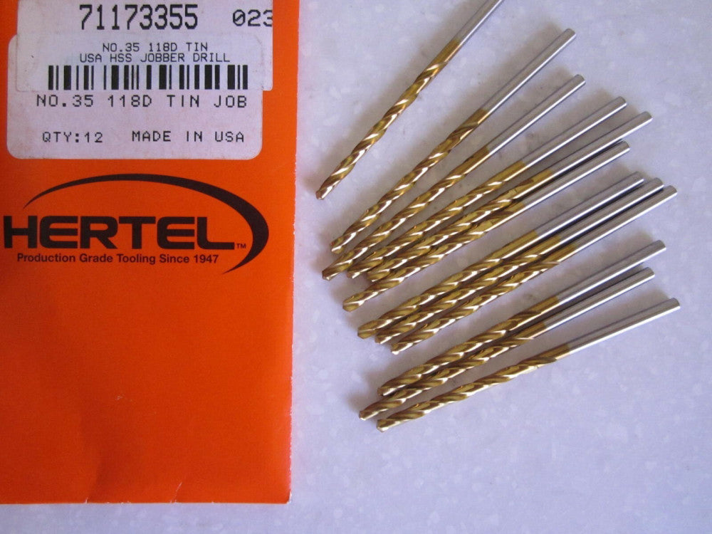 Lot of 12 Jobber Length #35 HSS TiN Drill Bits NEW USA
