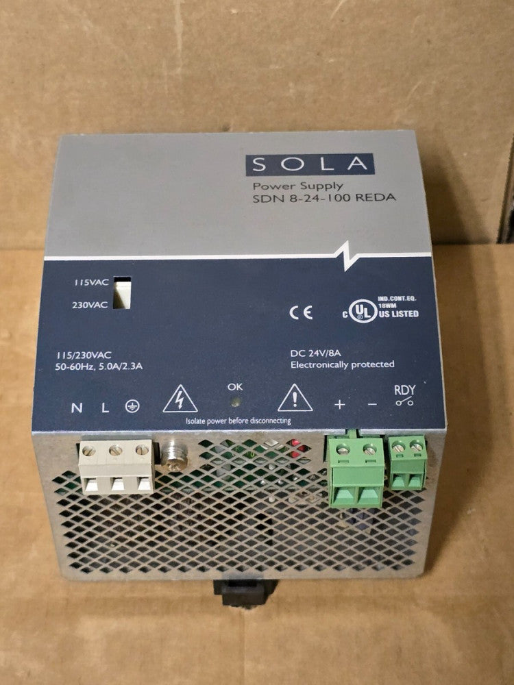SOLA SDN-8-24-100 REDA POWER SUPPLY, 24-VDC, 8-AMP, USED TAKEOUT! MAKE OFFER!