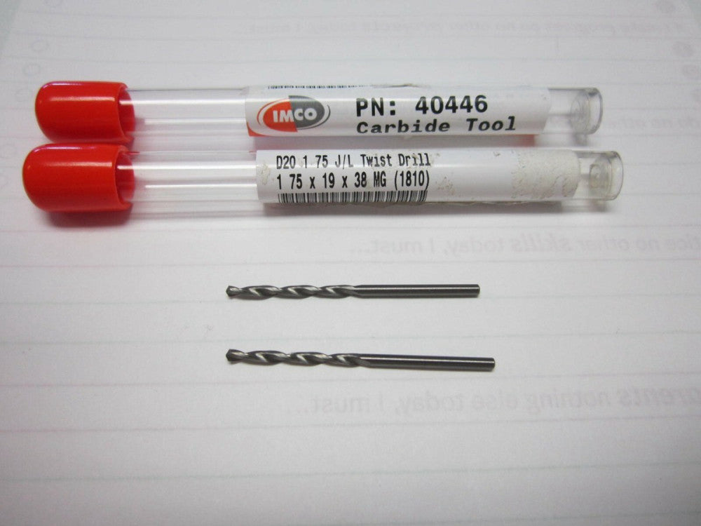 IMCO (40446) 1.75 x 19 x 38MM Carbide Jobber Length Drill Bits - Lot of 2 