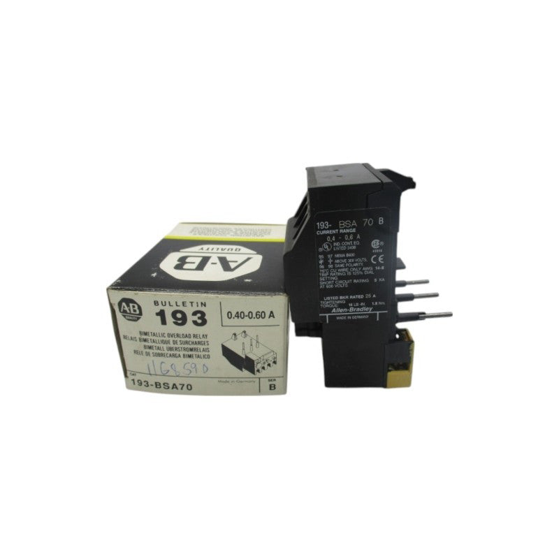 ALLEN BRADLEY 193-BSA70 SER. B 600V 0.40-0.60A (BK/YL) NSMP
