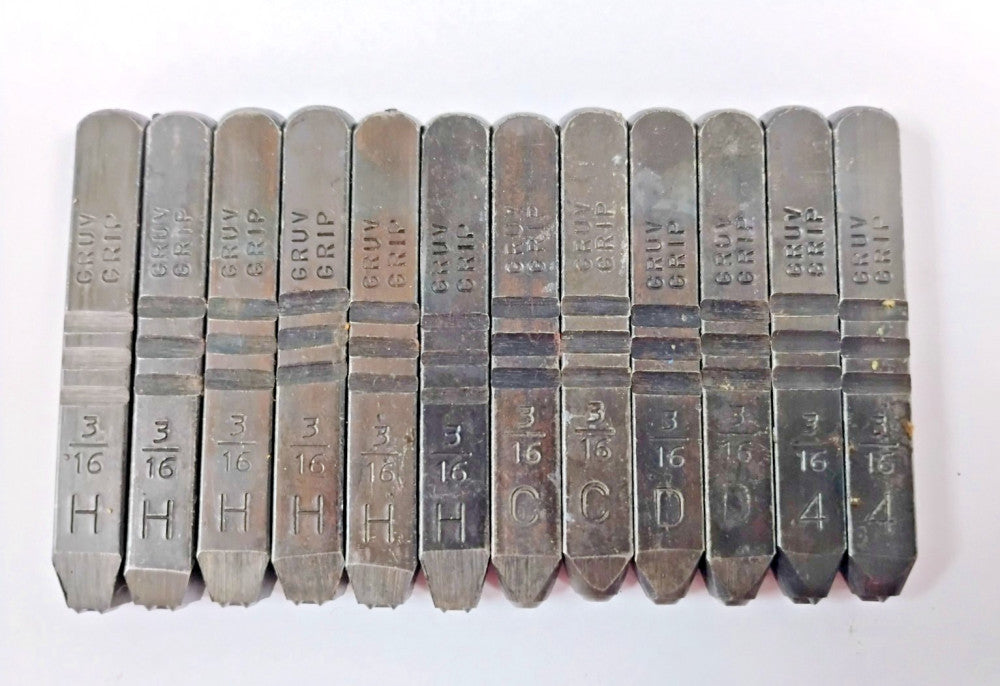 3/16" HEAVY DUTY GRUV GRIP STEEL HAND HELD STAMPS 12PC (6-H, 2-C, 2-D, 2-#4)