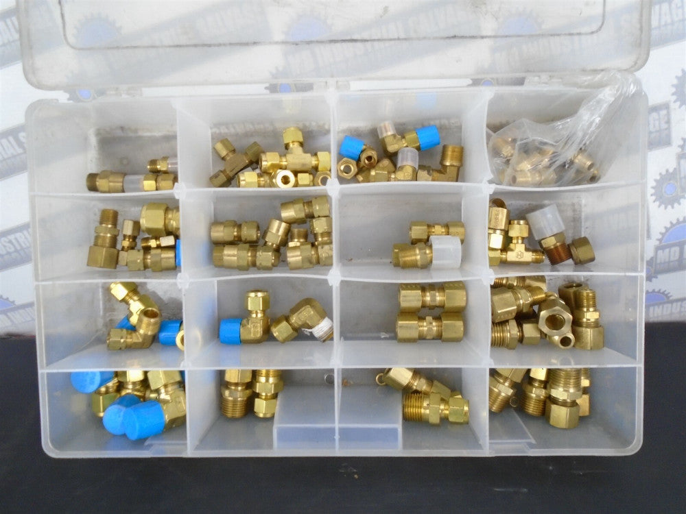 CASE w/over 70 Brass PARKER COMPRSSION FITTINGS 90°s, Straight Asst. Sizes (NEW)