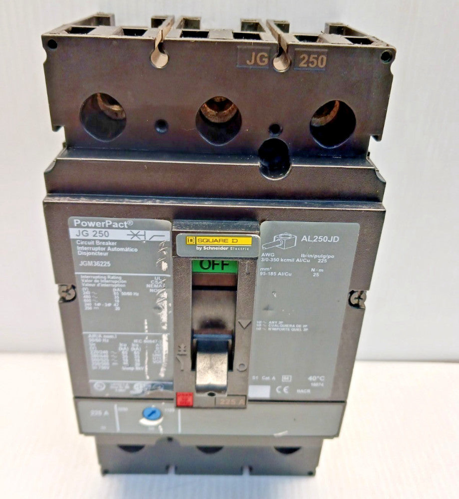 Square D 225 Amp Circuit Breaker 3 Pole 600 Vac 250 Vdc  JGM36225
