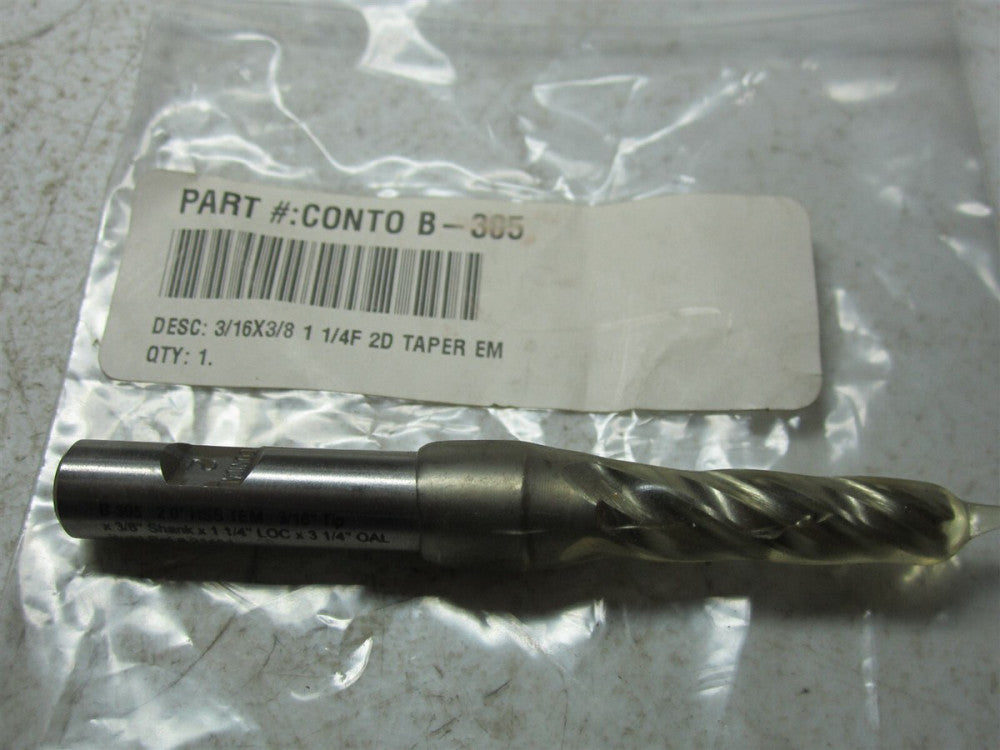 Conical Cutting Tools (B-305) 3/16 x 3/8 x 1-1/4 x 3-1/4 HSS Tapered End Mill