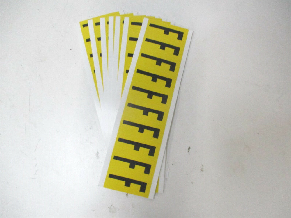 Brady (3440-F) 7/8" x 1-15/16" x 2-1/4" OAL Black/Yellow F Letter Label - Qty 7