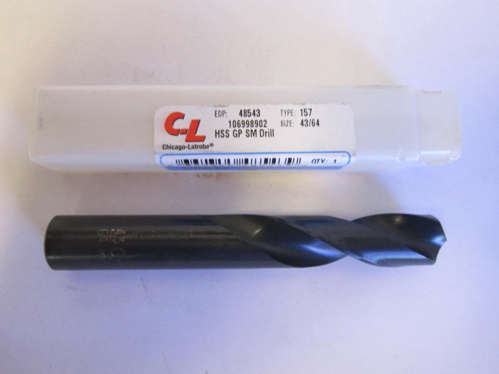 Chicago-Latrobe (48543) 43/64" HSS Spiral Screw Machine Length Drill Bit 