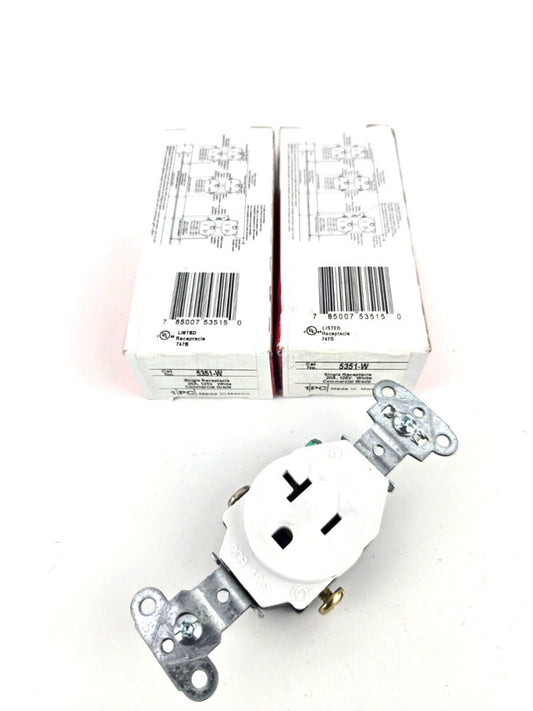 2pcs P&S White Standard Commercial Single Receptacle Outlet 20A 125V 5351-W