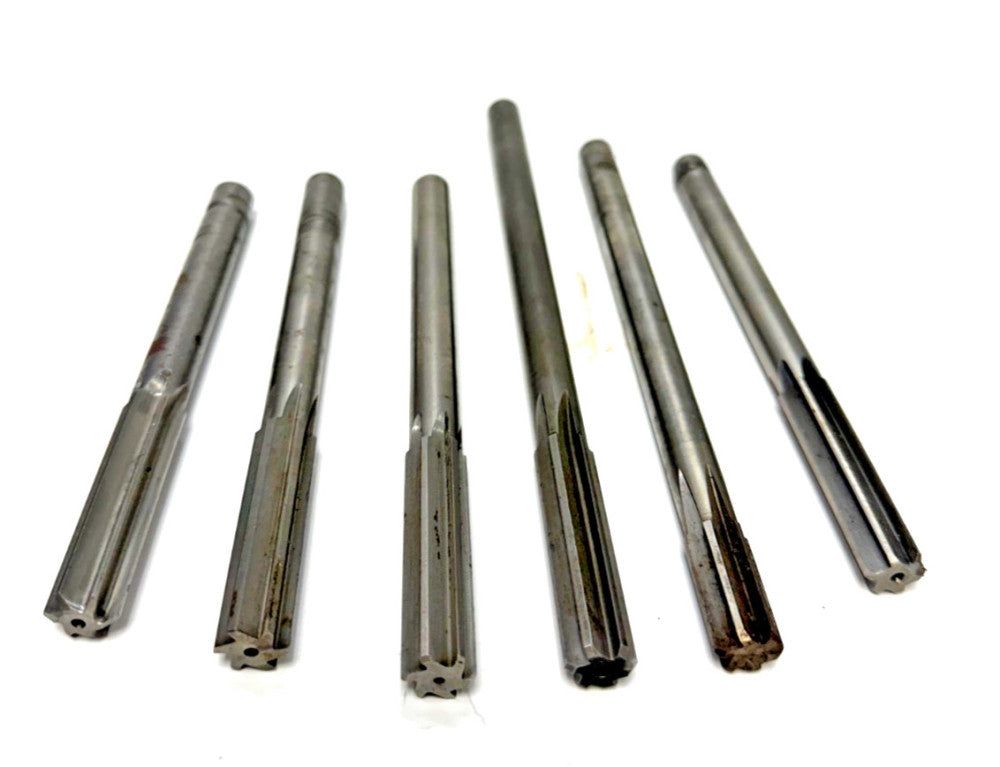 ASSORTED LOT OF 6 CHUCKING REAMERS FLUTES HIGH SPEED STRAIGHT SHANK, HSS