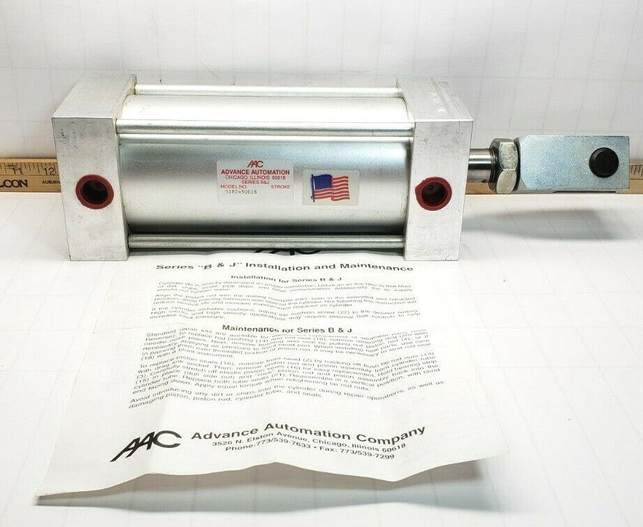 NEW AAC ADVANCED AUTOMATION B&J PNEUMATIC CYLINDER 3" BORE 7" STROKE 5182-30618