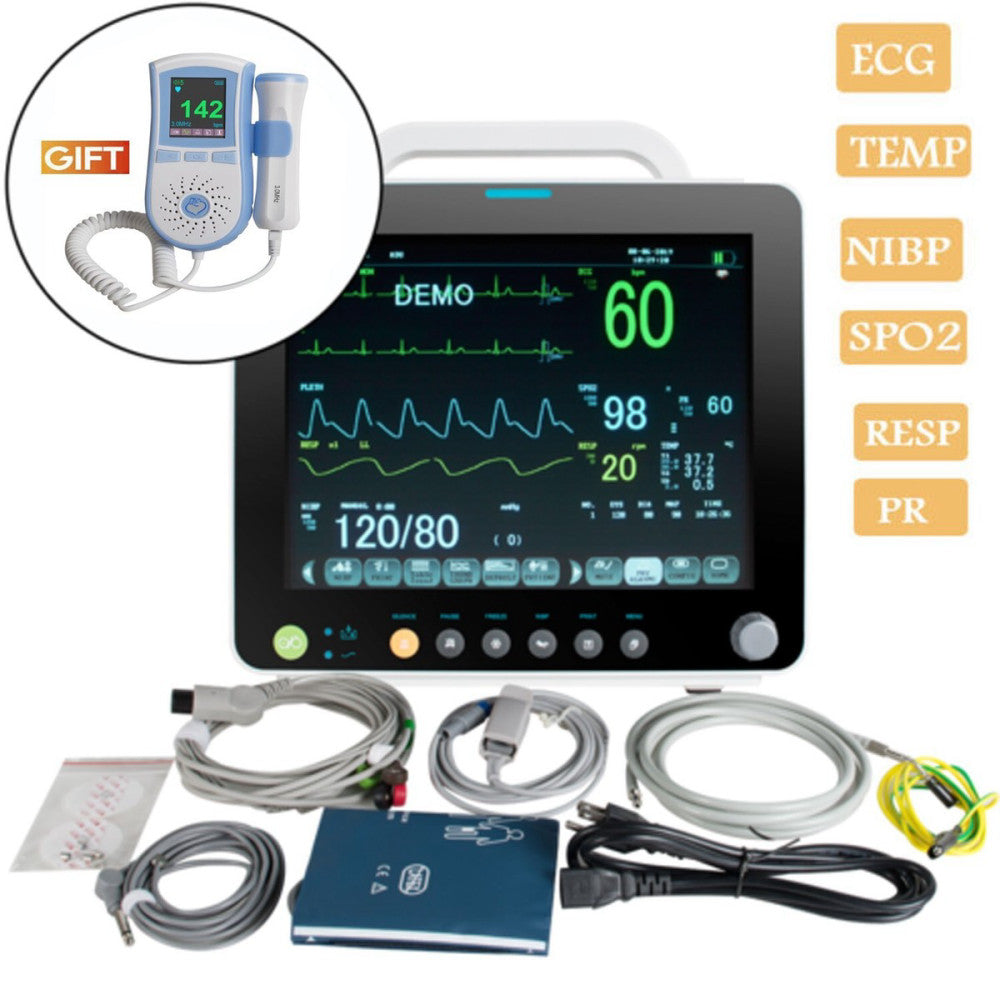 12'' Patient Monitor Vital Signs SPO2/NIBP/ECG/RESP/TEMP/PR+GIFT brand-new