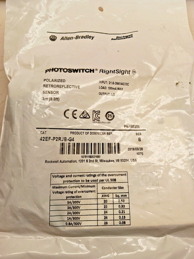 NEW SEALED ALLEN BRADLEY PHOTOSWITCH RIGHTSIGHT SENSOR  42EF-P2RJB-G4