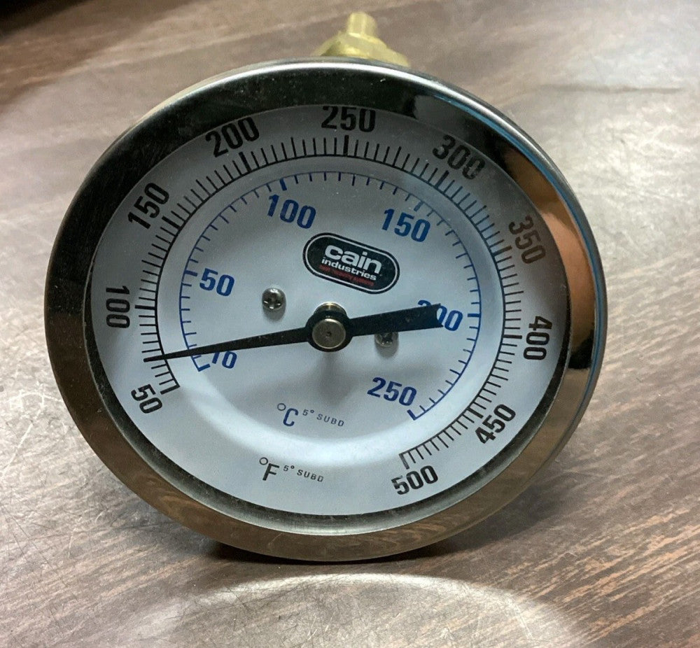 Cain Industries 467084 Thermometer 3" Dial 1/2" NPT L=2.5" Range: 50-500F/C