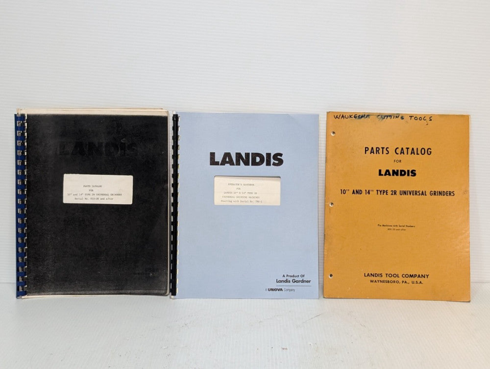 Set of 3 Landis Operator Manual & Parts Cat. for 6" and 10" 2R Plain Grinder