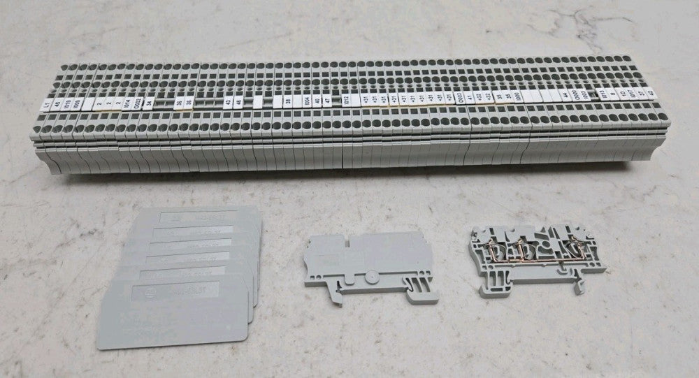 65 Pack Allen Bradley 1492-L3T Terminal Block 550V 2A Gray w/ 1492-EBL3T End Cap