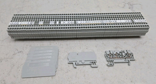 65 Pack Allen Bradley 1492-L3T Terminal Block 550V 2A Gray w/ 1492-EBL3T End Cap