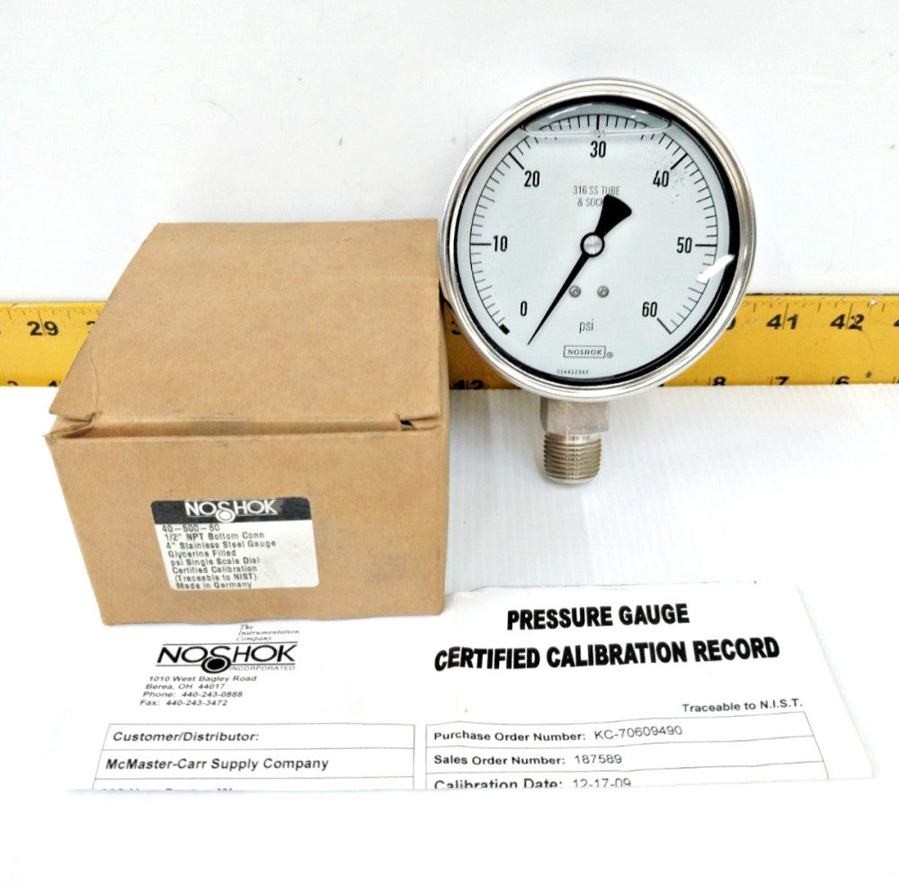 NEW NOSHOK 4" Stainless Steel Pressure Gauge 1/2" NPT 0-60 PSI Range  40-500-60
