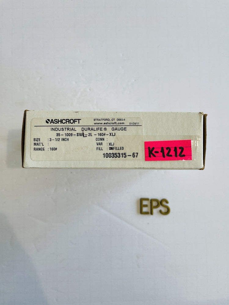Ashcroft Duralife Pressure Gauge, 0-160 PSI, Welded AISI 316 Tube #K-1212