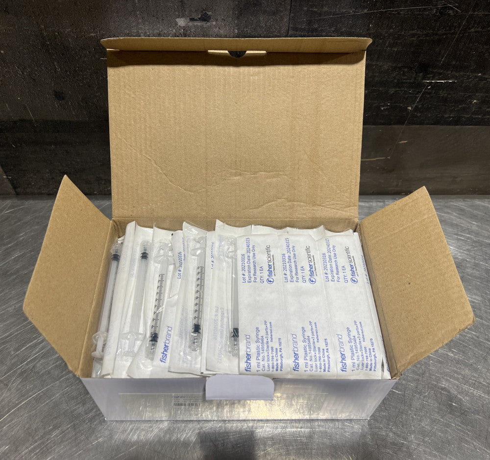 NOS Surplus fisherbrand 14955464 1ml plastic syringes 100/PK Exp 20240315