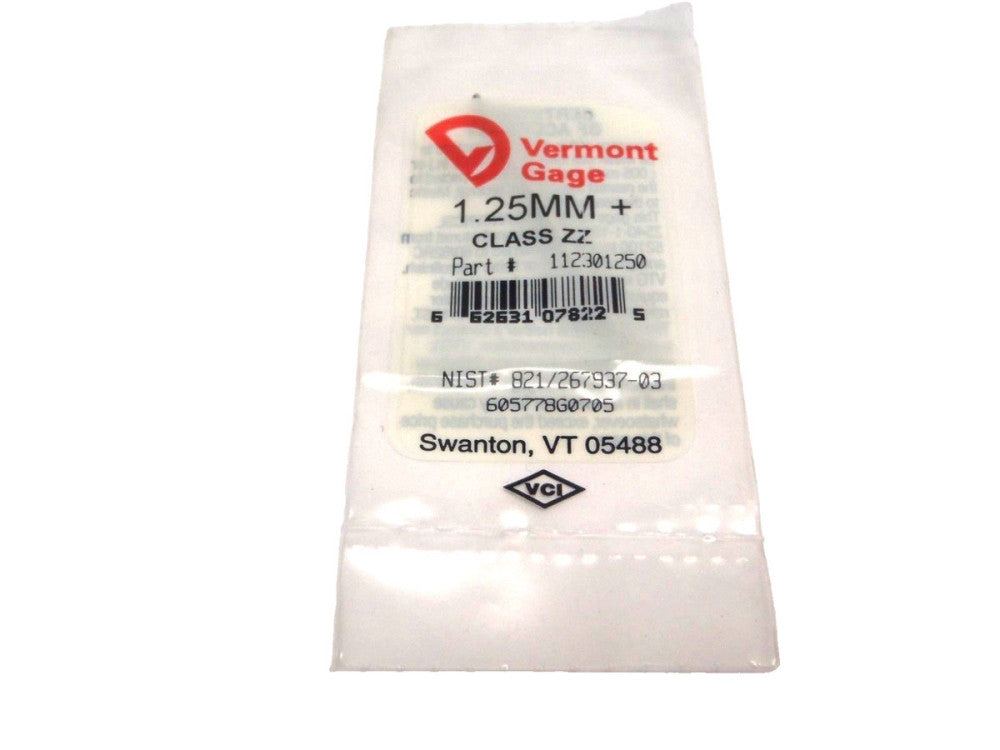 Vermont Gage 112301250 1.25mm+ Class ZZ Pin Gage