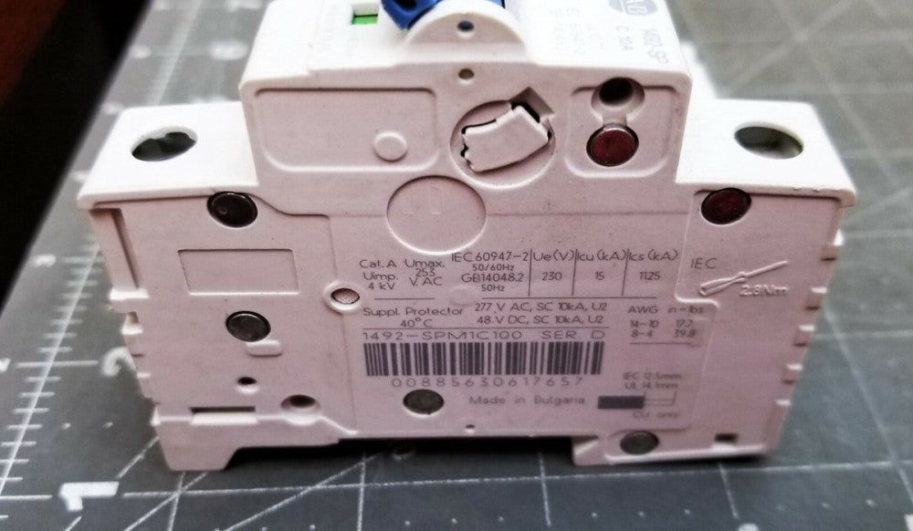 Allen-Bradley 1492-SPM1C100 Circuit Breaker 10A 1 Pole Series D [D1B4]