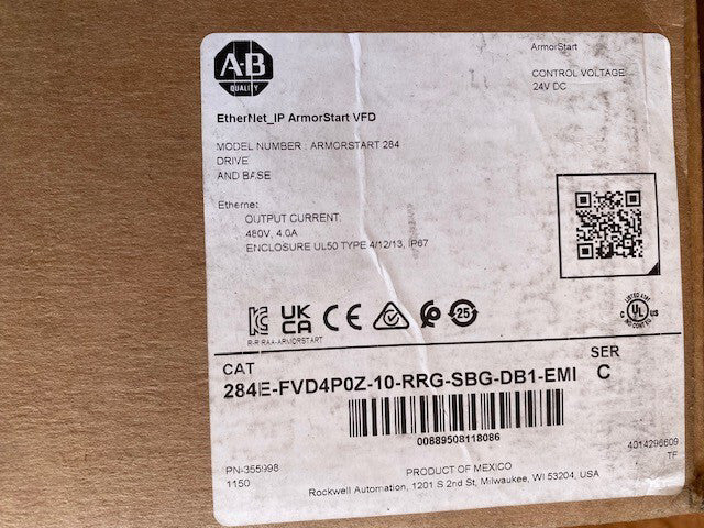 Allen-Bradley 284E-FVD4P0Z-10-RRG-SBG-DB1-EMI EtherNet_IP ArmorStart VFD 284
