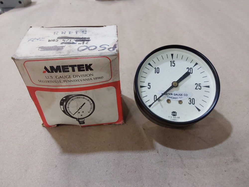 Ametek USG  0-30 Psi Gauge 2.5" W/ 1/2" FITTING NOS