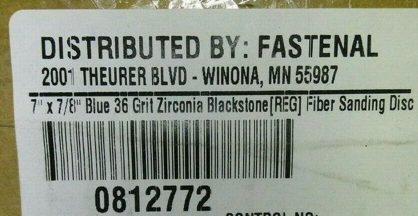 (10) NEW 7" x 7/8" Blue 36 Grit Zirconia Blackstone Fiber Sanding Disc