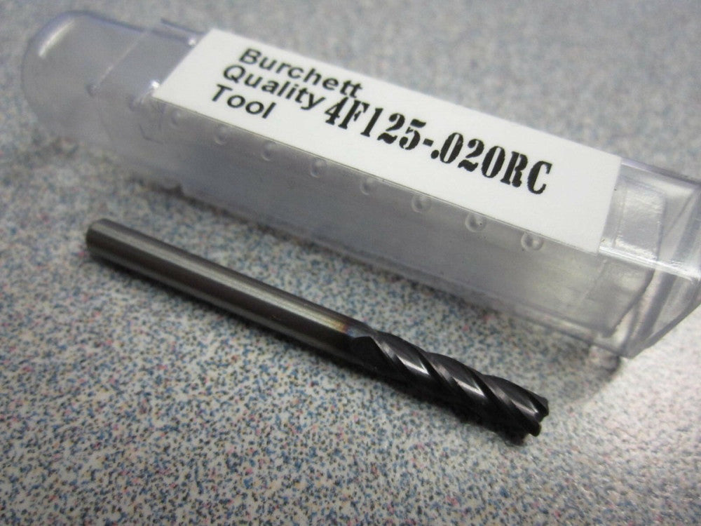Burchett (4F125-.020RC) 4 Flute 1/8" Carbide End Mill 1/2" LOC 1-1/2" OAL