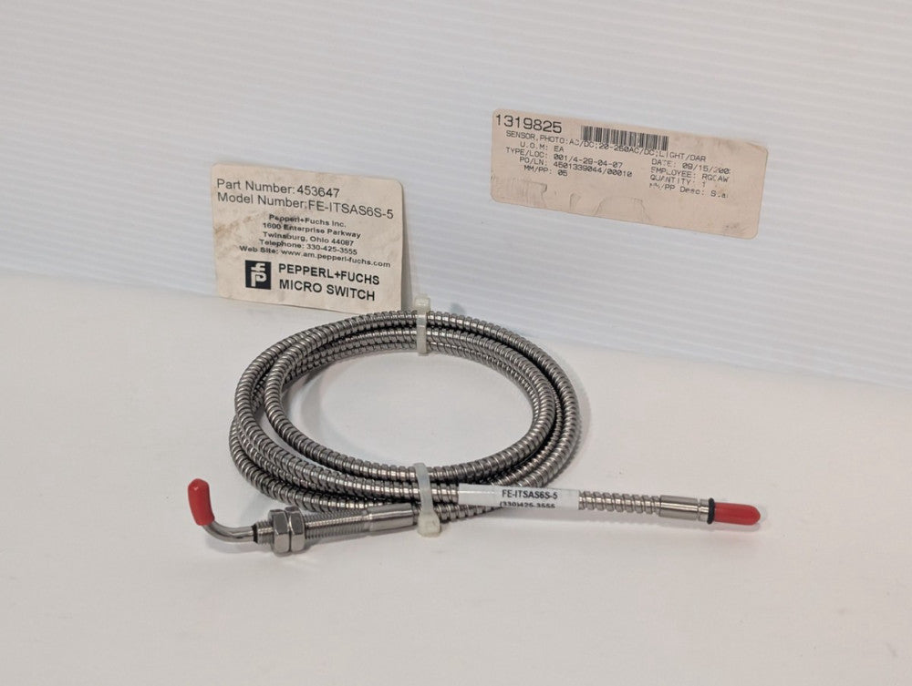 Pepperl & Fuchs 453647, FE-ITSAS6S-5, Fiber Optic Cable, Glass FE, Thru-Beam