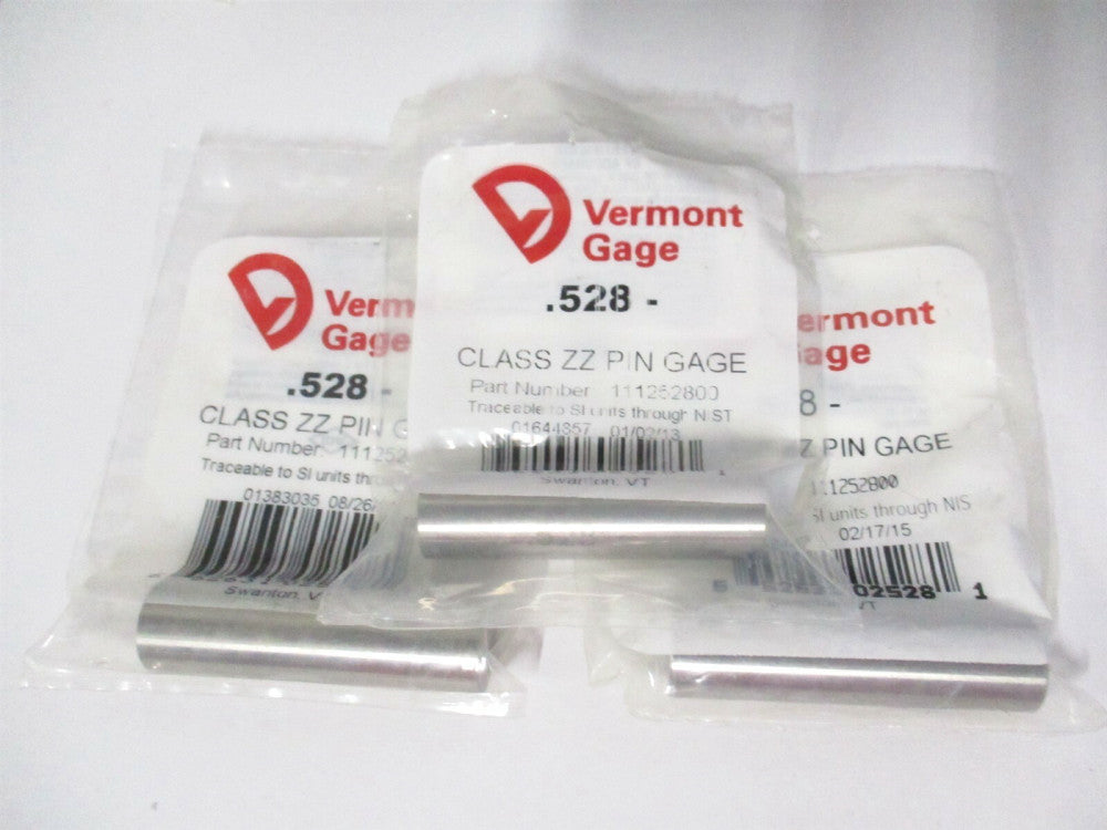 Vermont Gage (111252800) 0.528" Diam Class ZZ Minus Plug & Pin Gage - Lot of 3
