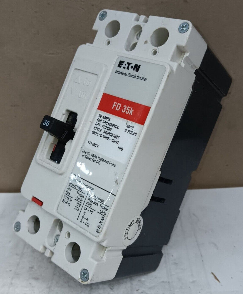 NEW EATON 30 AMP CIRCUIT BREAKER 2 POLE 600 VAC FD2030