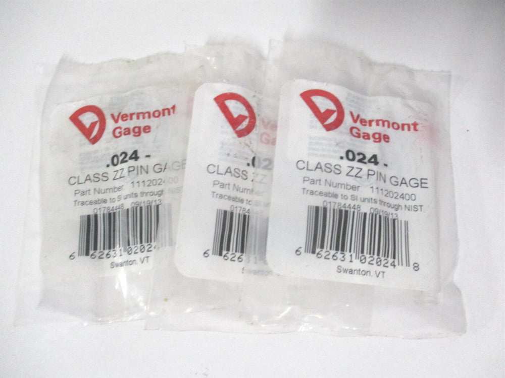 Vermont Gage (111202400) 0.024" Diam Class ZZ Minus Plug & Pin Gage - Lot of 3