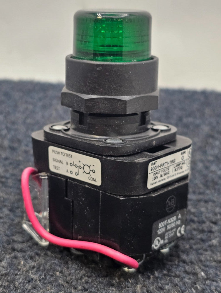 Allen-Bradley 800H-PRTH16G Pilot Light Push to Test Green Lens Button 30mm