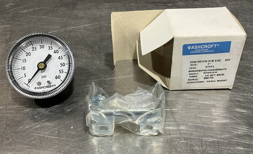ASHCROFT 1/8" NPT BACK 0/60PSI 2”PRESSURE GAUGE 20W1001 TH 01B XUC   NOS SURPLUS
