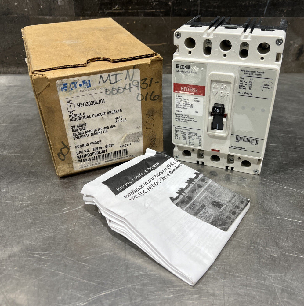 Eaton HFD3030LJ01 Complete Molded Case Circuit Breaker - 600 Max Volt 30 Amp Nos