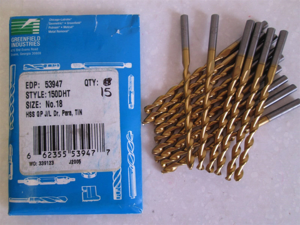 Chicago-Latrobe (53947) #18 2-1/8 x 3-1/4" HSS Jobber Length Drill Bits - Qty 15