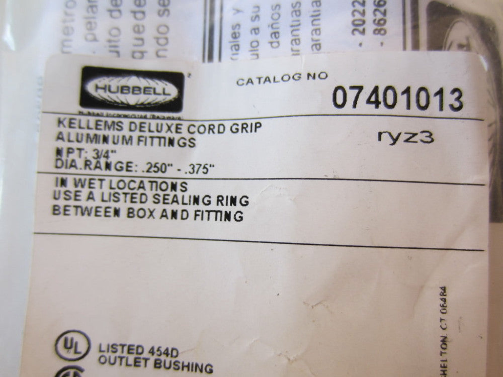 Hubbell 07401013 KELLENS CORD GRIP Deluxe  3/4" NPT .250-.375 For Wet Location*