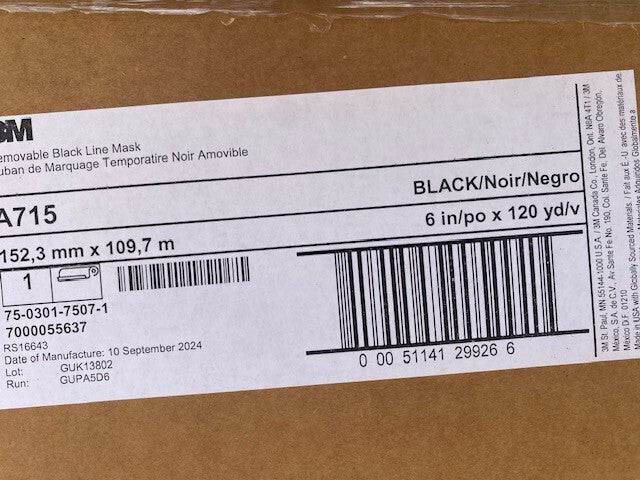 3M A715 / 7000055637 STAMARK REMOVABLE BLACK LINE MASK, 6 IN X 120 YD (NEW)