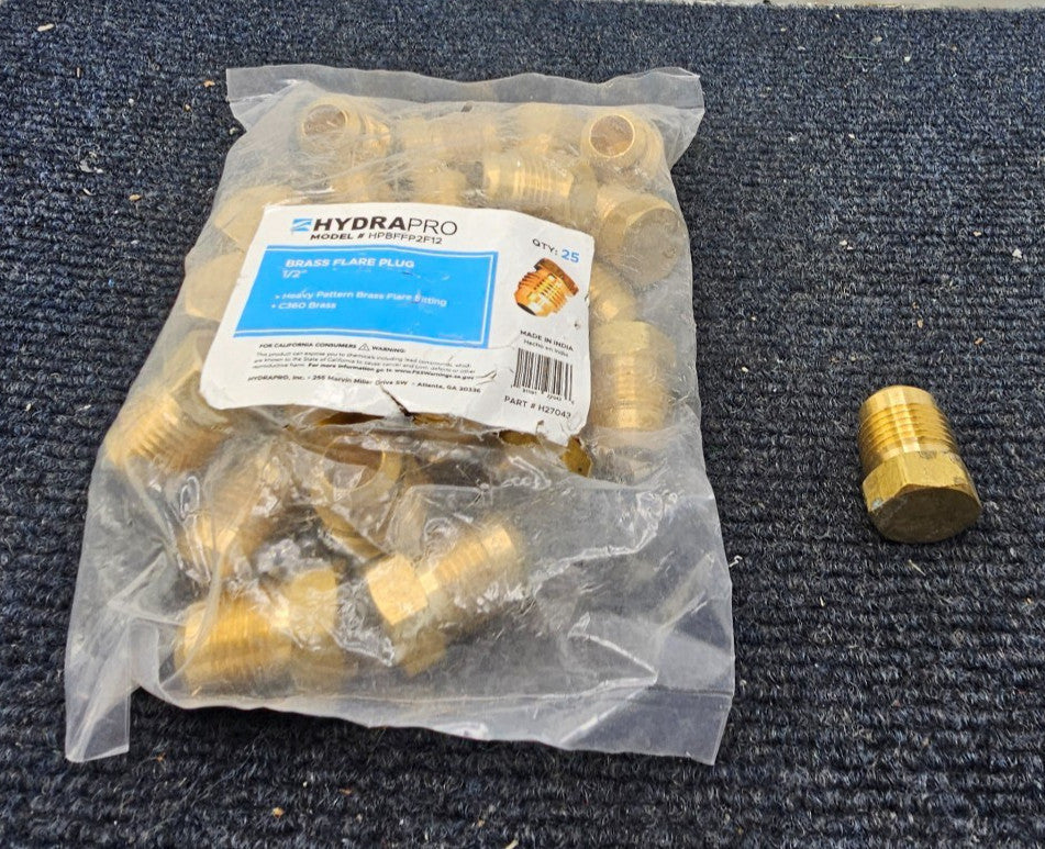 (QTY 25) HYDRAPRO HPBFFP2F12: 1/2" BRASS FLARE PLUG H27043