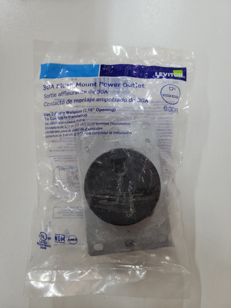 1) New Old Stock! Leviton 6-30R 30A Flush Mount Black Power Outlet