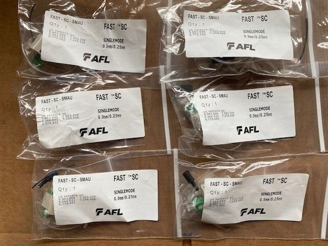 AFL FAST-SC-SMAU FastConnect SC APC Singlemode Fiber Optic Connectors (Lot Of 6)