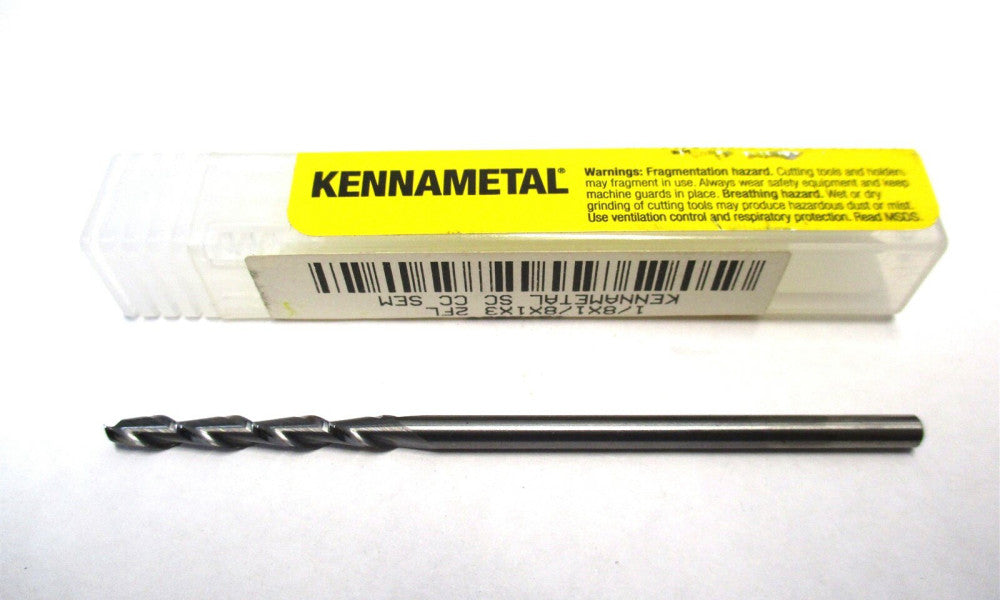 Kennametal (1272920) 1/8" x1/8" x 1" x 3" 2-Flute CC SE Carbide Square End Mill