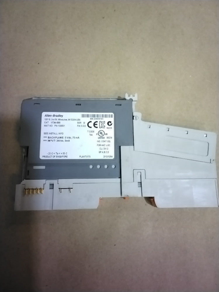 Allen Bradley 1734-IB8 Point I/O Sink Input Module - 24VDC - 1734-MB - 1734-RTB