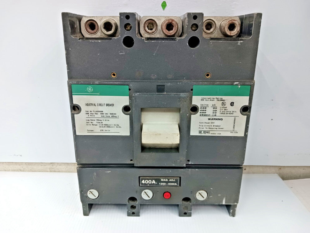 GE 400 AMP CIRCUIT BREAKER 3 POLE 600 VAC / 250 VDC TJJ436400 (FLAW)