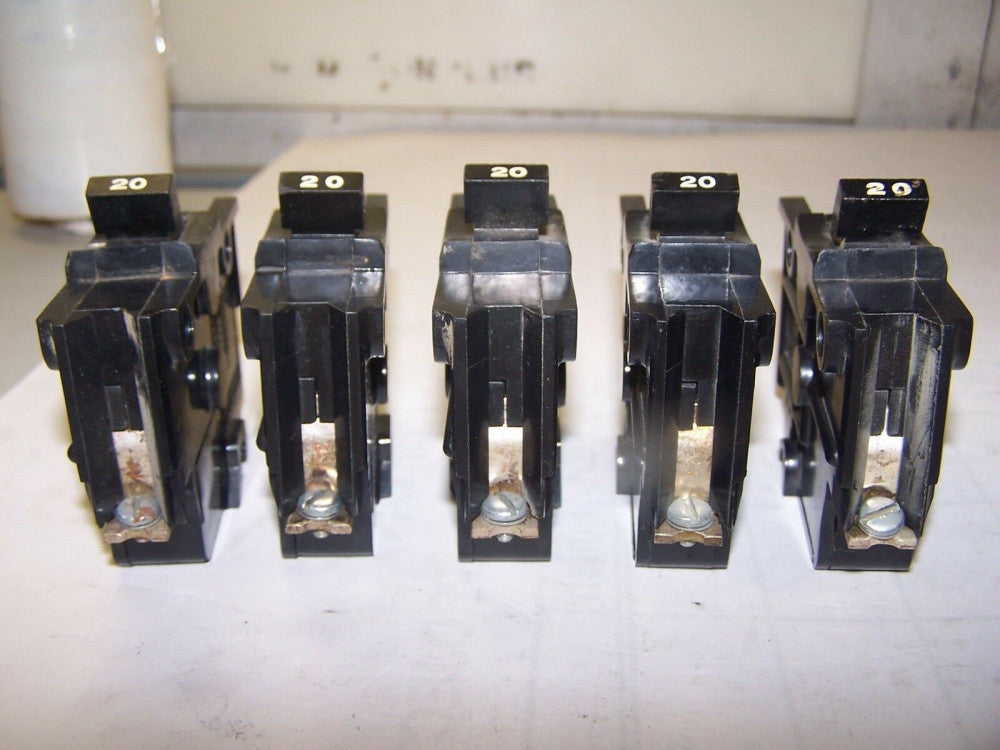 5) FPE 20 AMP CIRCUIT BEAKER 240 VAC 1 POLE NB120 BOLT-ON LOT OF 5