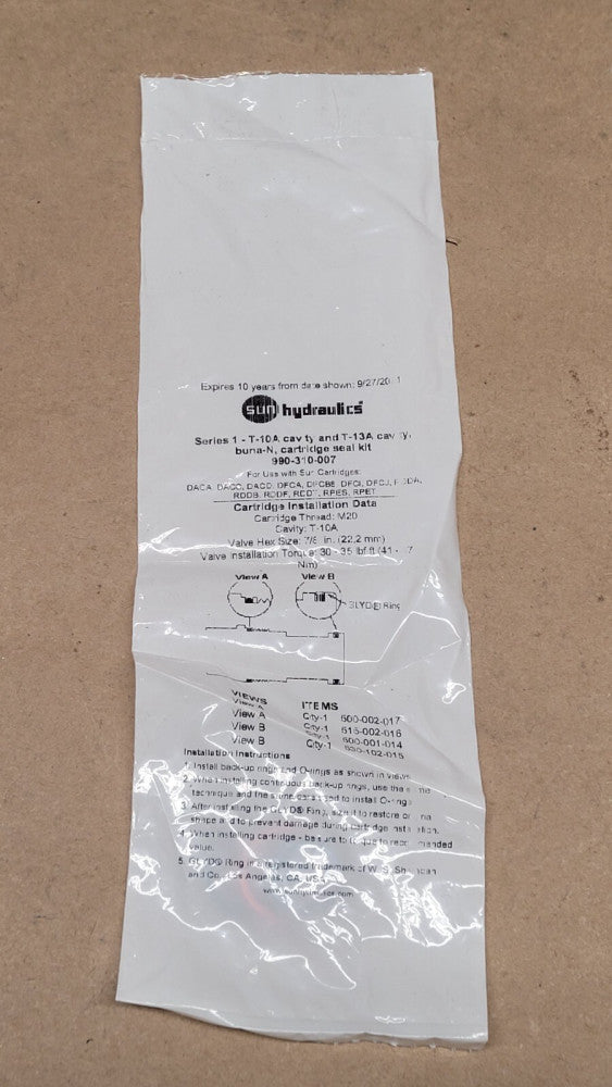 SUN Hydraulics 990-310-007 buna-N Cartridge Seal Kit 1-T-10A cavity T-13A