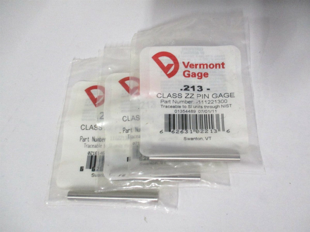 Vermont Gage (111221300) 0.213" Diam Class ZZ Minus Plug & Pin Gage - Lot of 3